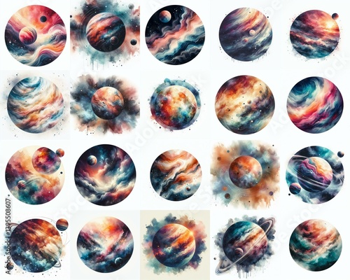 Planet concept. Watercolor drawing. AI generated illustration