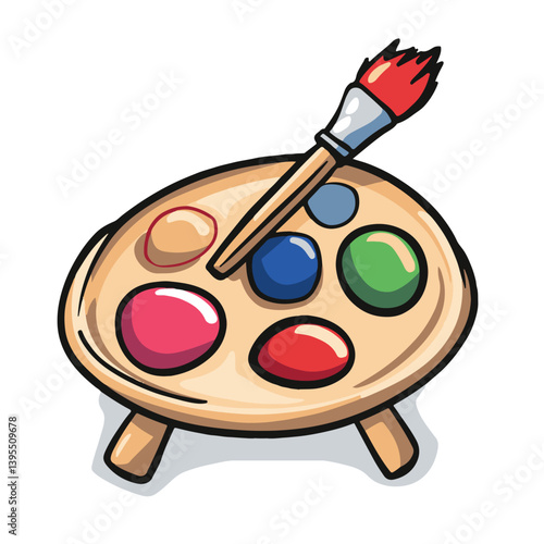 Simple cartoon art icon of an artists palette with paint brush