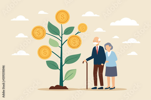 Senior Couple With Growing Money Tree Representing Investments And Retirement Savings Concept For Secure Financial Future And Planning