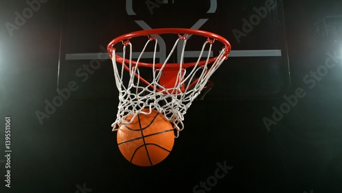 Wallpaper Mural Detail of basketball ball hitting the hoop, top view. Isolated on black background. Torontodigital.ca