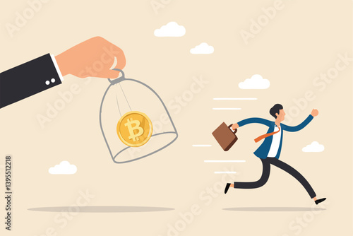 Bitcoin Temptation Businessman Running Away From Crypto Trap Financial Risk Digital Currency Investment Opportunity Vector Illustration