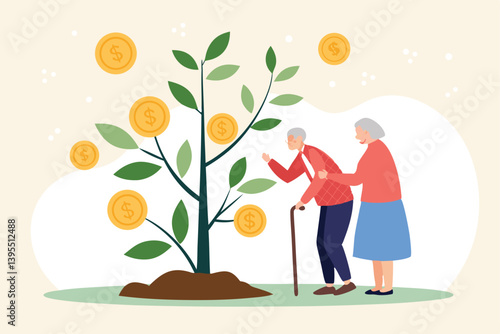 Senior Couple Investing In A Growing Future Illustrative Vector Depicting Retirement Savings And Financial Security Through Long Term Planning And Support