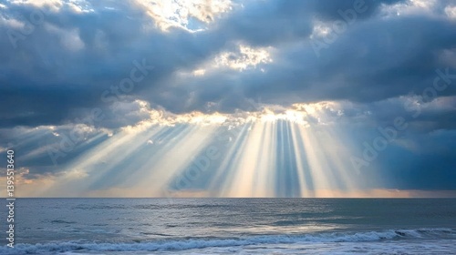 Divine Light Beams over Serene Ocean