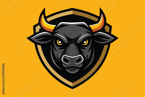 Bull head mascot vector logo design vector illustration with shield, simple minimalist