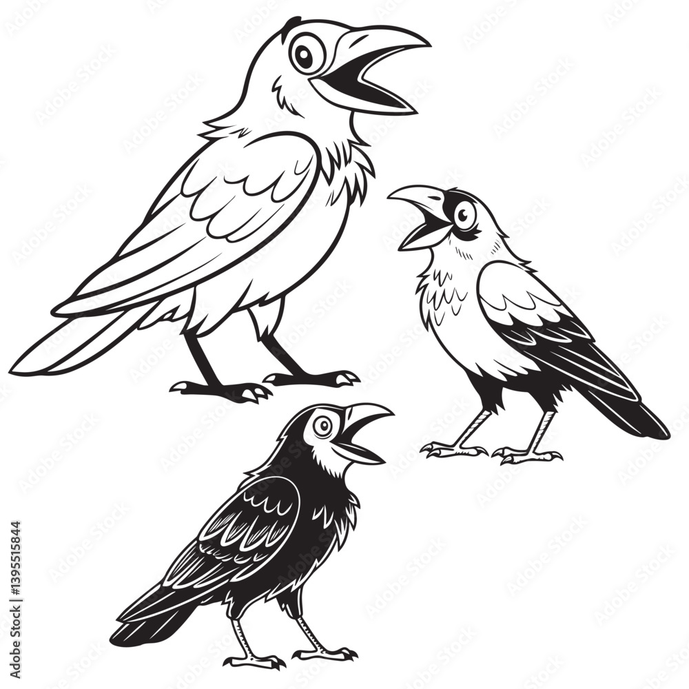 Obraz premium Vector illustration of Cartoon crow - Coloring book