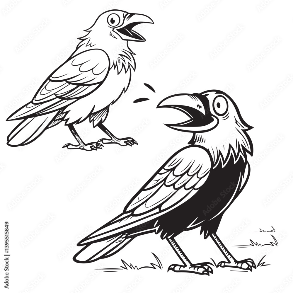 Fototapeta premium Vector illustration of Cartoon crow - Coloring book