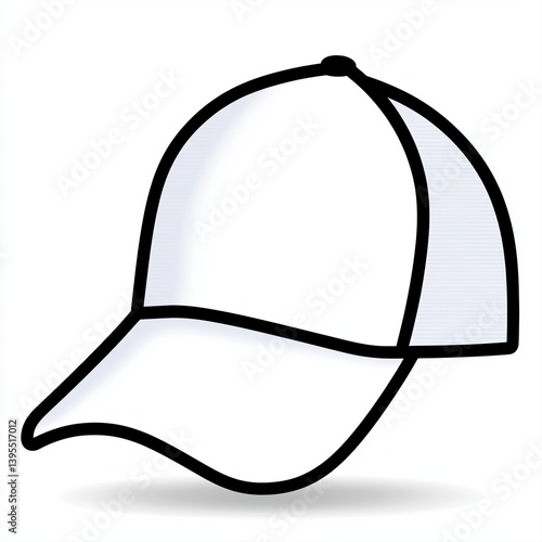 Minimalist Illustration of a White Baseball Cap with Black Outline