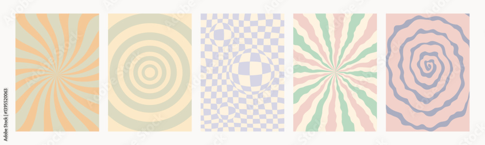 Retro pattern set. Abstract psychedelic Groovy backgrounds in retro colors. Twisted vector texture in trendy y2k style. Vector graphic for posters and art prints Retro pattern set. Abstract psychedelic Groovy backgrounds in retro colors. Twisted vector texture in trendy y2k style. Vector graphic for posters and art prints
