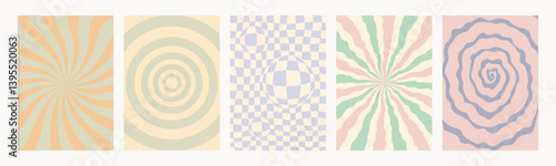 Retro pattern set. Abstract psychedelic Groovy backgrounds in retro colors. Twisted vector texture in trendy y2k style. Vector graphic for posters and art prints