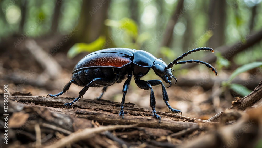 Black Beetle On A Forest Floor Exploring Nature And Wildlife Black Beetle On A Forest Floor Exploring Nature And Wildlife