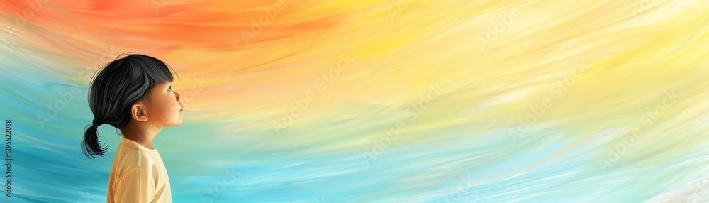 Dynamic woman in front of vibrant multicolored abstract background Dynamic woman in front of vibrant multicolored abstract background