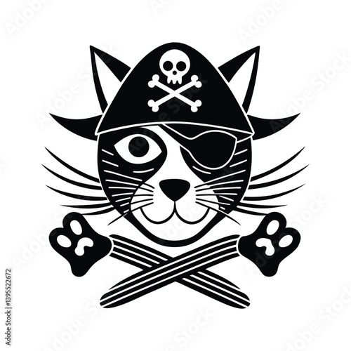 Cute Black and White Cat Pirate with a Jolly Mood