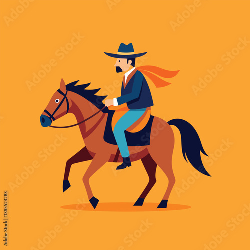 cowboy riding horse, colourful vector illustration