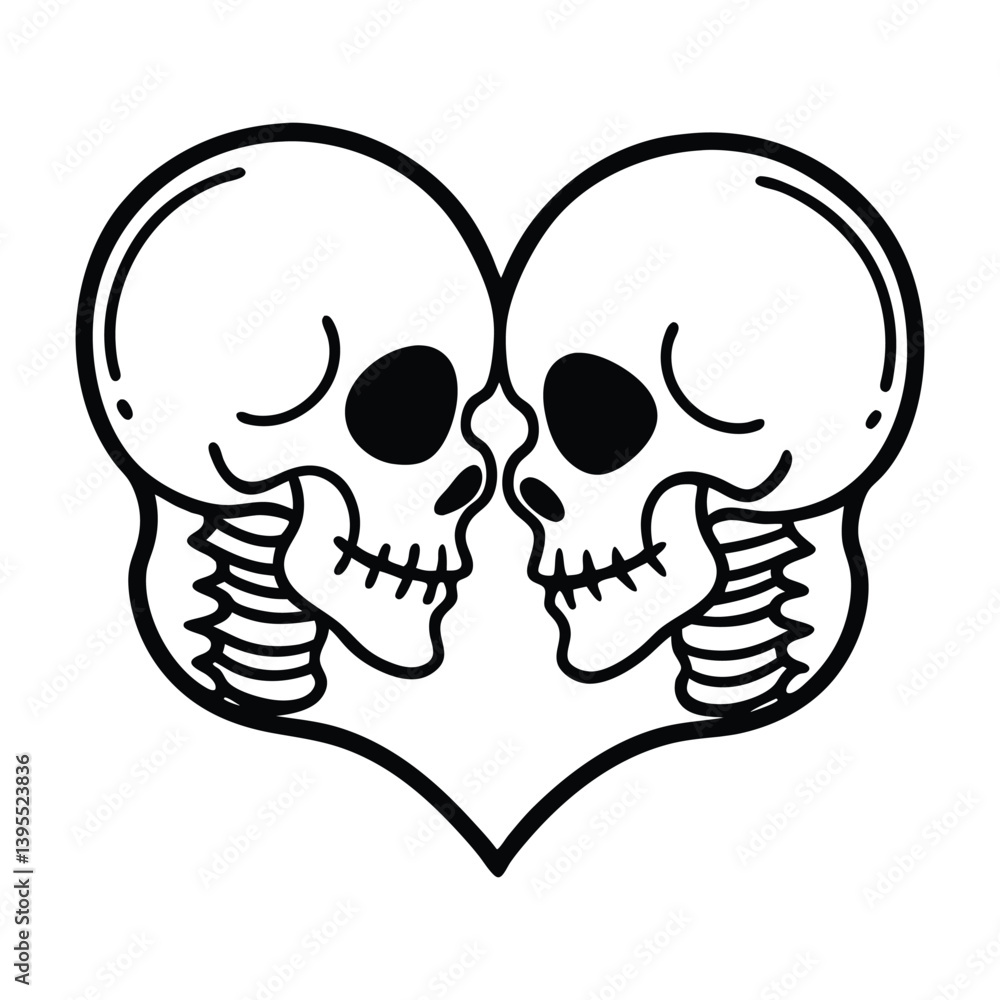 Two heart shaped skulls line art vector Two heart shaped skulls line art vector