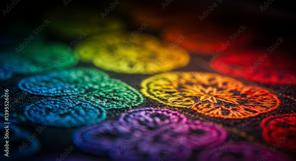 Colorful embroidered design on fabric Colorful embroidered design on fabric