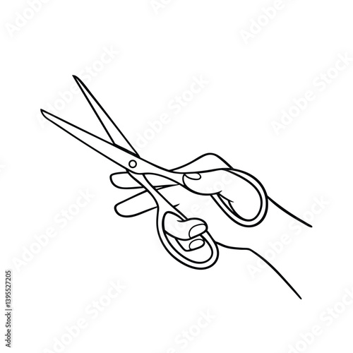 Hand holding scissors, cutting, sharp, tool, craft, line art, simple, design, illustration, monochro