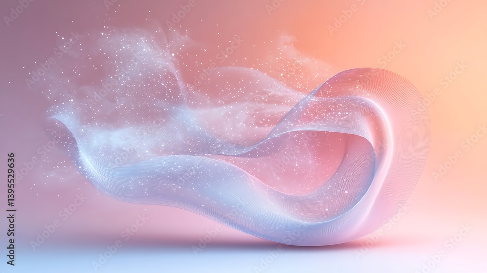Obraz premium A delicate, swirling abstract form of pastel hues with shimmering particles.