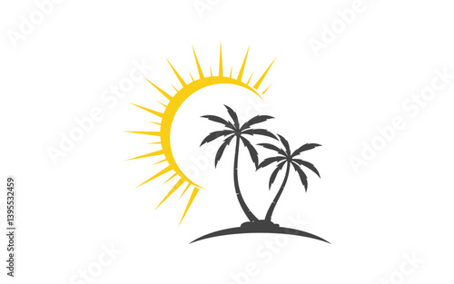 Palm tree summer beach icon illustration v.7