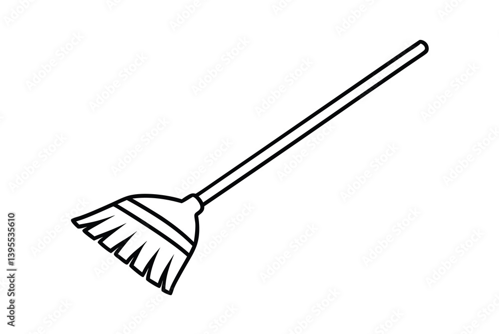 Simple Line Drawing of a Traditional Cleaning Broom Simple Line Drawing of a Traditional Cleaning Broom