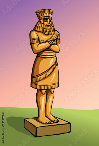 Vector drawing. Big golden idol