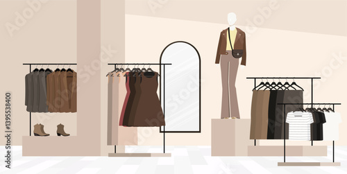 Modern fashionable brand interior of clothing store inside shopping center