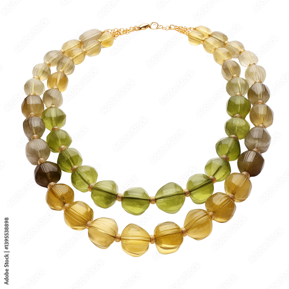 Obraz premium Two-strand necklace with green and yellow gemstones