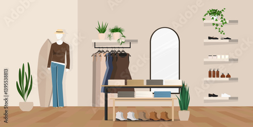 Modern and fashion clothes shop.