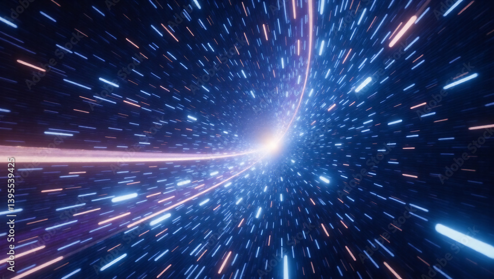 Fototapeta premium Visual Representation of a Hyperspace Jump or Wormhole Entrance with Distorted Stars