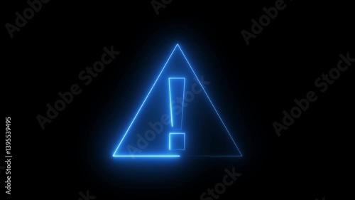Neon glowing exclamation mark symbol icon animation with neon circle. Circle rotation exclamation sign concept. Neon circle warning sign icon Glowing neon line Lightning bolt icon