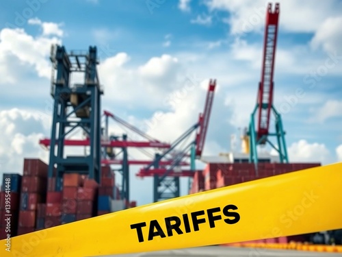 Obraz na płótnie Global Trade and Tariffs Concept at a Shipping Port w salonie