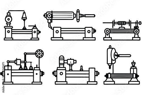 Lathe line art black and white machine drawing