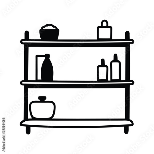 Threetiered Bathroom Shelf Organizer with Bottles, Soap, and Bowl