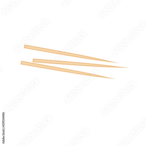 Wooden toothpick. Sharp bamboo sticks for teeth. Wood skewer with pointed tip. Vector illustration