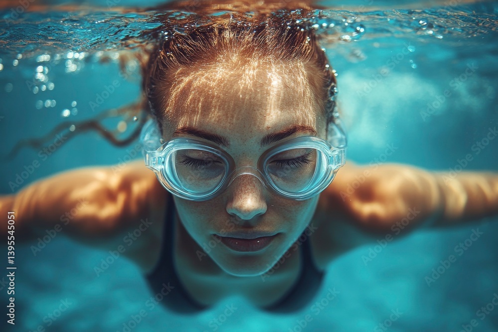 Naklejka premium Woman swimming butterfly stroke in a swimming pool 