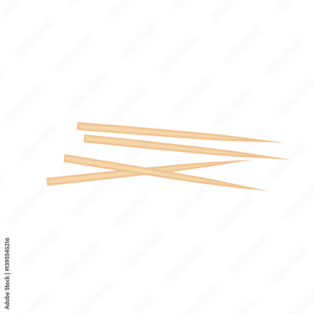 Wooden toothpick. Sharp bamboo sticks for teeth. Wood skewer with pointed tip. Vector illustration Wooden toothpick. Sharp bamboo sticks for teeth. Wood skewer with pointed tip. Vector illustration