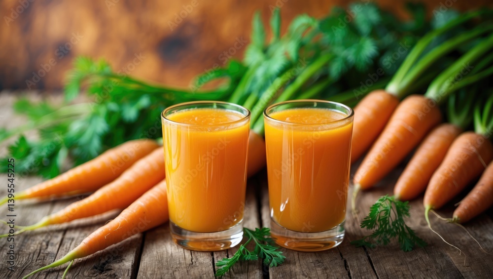 Freshly extracted carrot juice served in a glass atop a wooden backdrop. Healthy diet idea. Detox. Freshly extracted carrot juice served in a glass atop a wooden backdrop. Healthy diet idea. Detox.