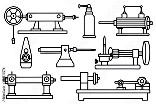  Lathe line art detailed mechanical tool illustration