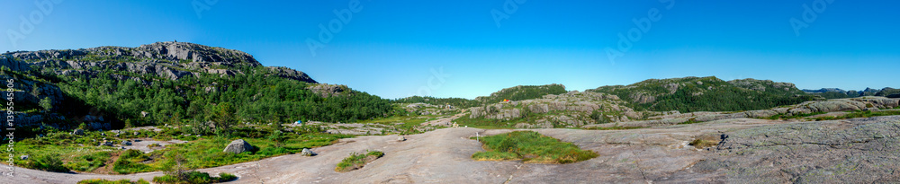 Scenic Natural Landscape Featuring Mountains Along Preikestolen Hiking Trail, Stavanger, Norway, July 2018