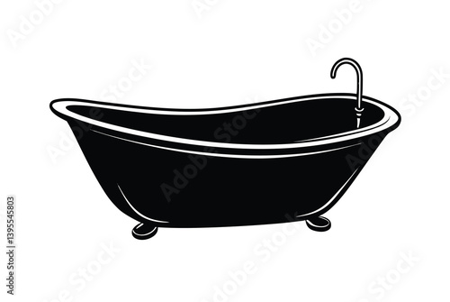 Classic Clawfoot Bathtub Illustration Black, White, Vintage Design