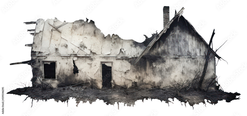 PNG House with brunt white background deterioration architecture.