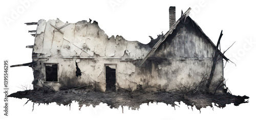 Obraz na płótnie PNG House with brunt white background deterioration architecture. w salonie