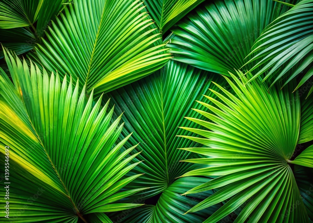 Fototapeta premium Lush Tropical Palm Leaves Background: Summer Nature Ecosystem Card