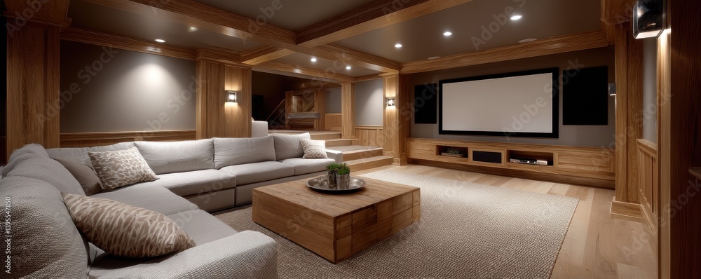 Sophisticated home theater with large screen, surround sound, and comfortable seating - luxury cozy high-end leather Sophisticated home theater with large screen, surround sound, and comfortable seating - luxury cozy high-end leather