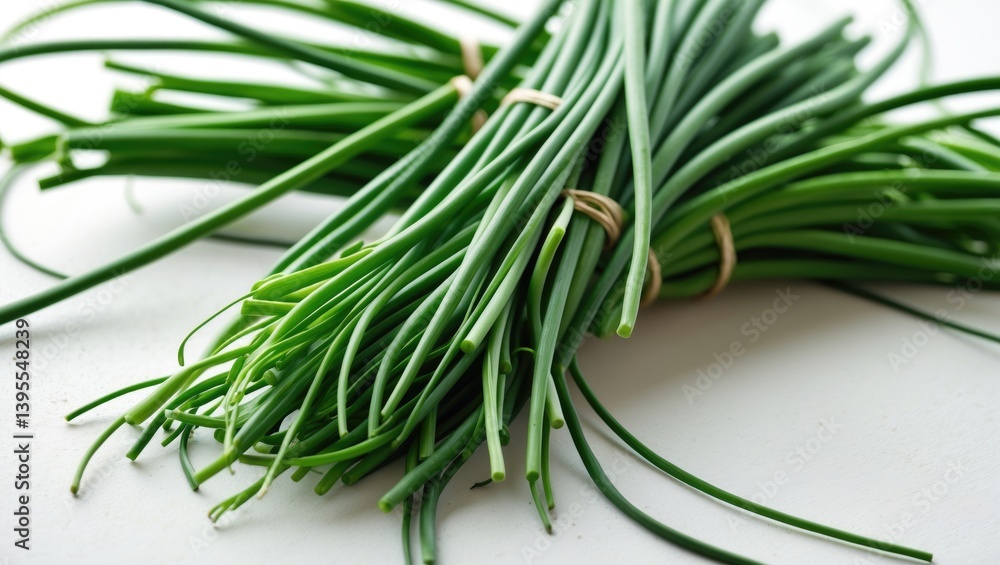Isolated fresh green onions or chives, close-up on white Isolated fresh green onions or chives, close-up on white