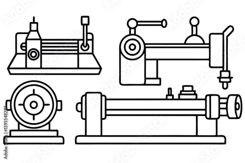 Lathe line art minimalist outline of lathe machine.