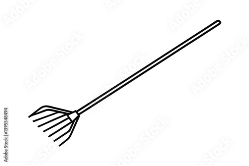 Gardening Tool Simple Line Drawing of a Metal Leaf Rake