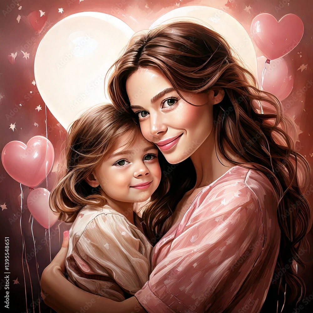 Mother hugging her child. Mother's Day illustration
