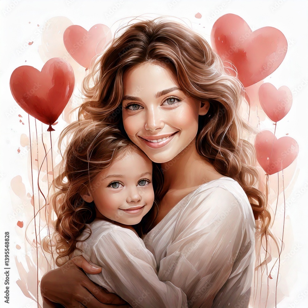 Matka przytulająca dziecko. Ilustracja na Dzień Matki