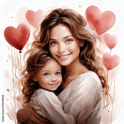 Obraz na płótnie Matka przytulająca dziecko. Ilustracja na Dzień Matki w salonie