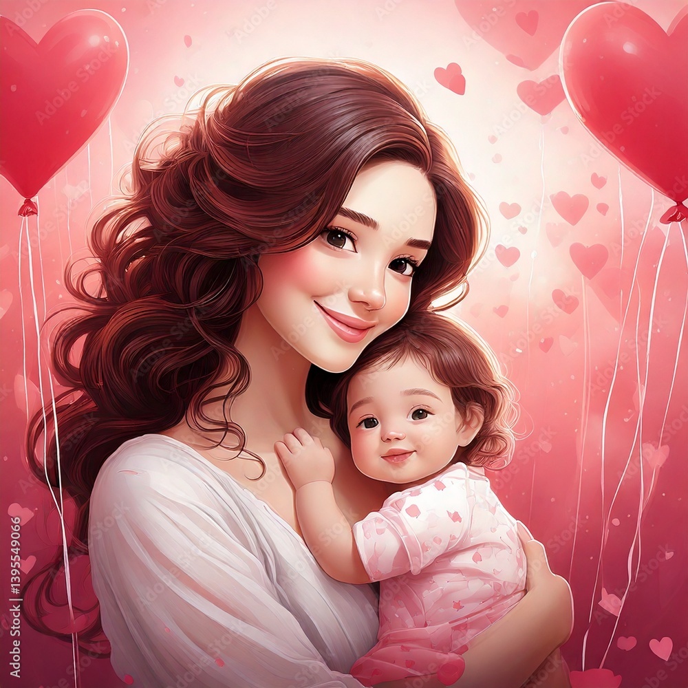 Matka przytulająca dziecko. Ilustracja na Dzień Matki